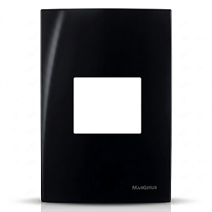 Placa 4x2 2 Postos Juntos com Suporte Preto Ebony – Linha Sleek – MarGirius