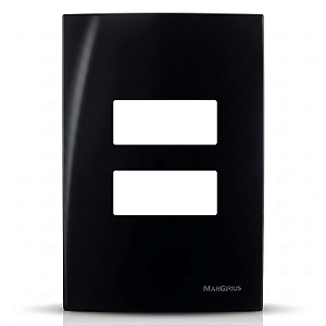 Placa 4x2 2 Postos Separados com Suporte Preto Ebony – Linha Sleek – MarGirius