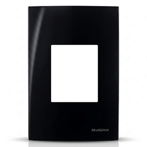 Placa 4x2 3 Postos Juntos com Suporte Preto Ebony – Linha Sleek – MarGirius