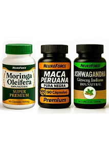 Kit 3 Frascos Foco Force e Vitalidade - Moringa Ashwagandha e Maca Peruana Negra