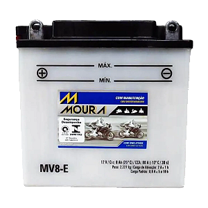 Bateria Moura Moto 8Ah - MV8-E ( Antiga - MV7-EE ) - ( Ref. Yuasa: YB7-A )