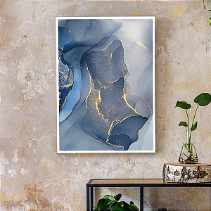 Quadro Decorativo Mármore Dourado e Azul