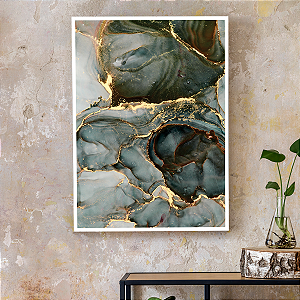 Quadro Decorativo Mármore Azul e Dourado