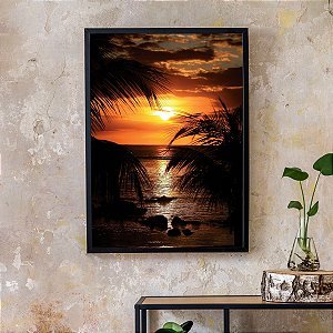 Quadro Decorativo Palmeiras e Mar no Nascer do Sol