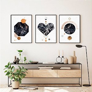 Kit de Quadros Decorativos Formas Geométricas e Coração