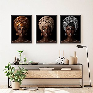 Kit de Quadros Decorativos Mulheres Negras de Turbante