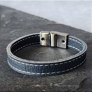 Pulseira Cowboy em Couro Azul e Fecho Metálico