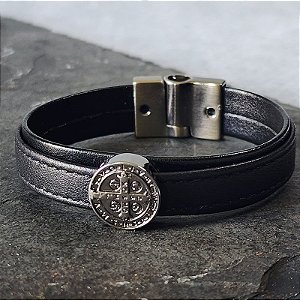 Pulseira São Bento em Couro Preto e Marrom