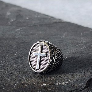 Anel Masculino em Aço - Cruz