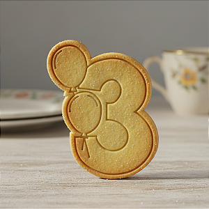 Cortador e Marcador para Biscoito, Pasta Americana, Bolacha, Massa | Números | Número 3 com balões