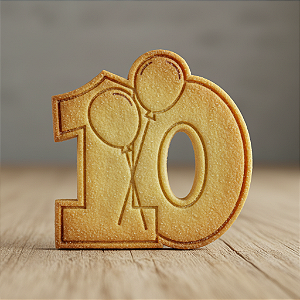 Cortador e Marcador para Biscoito, Pasta Americana, Bolacha, Massa | Números | Número 10 com balões