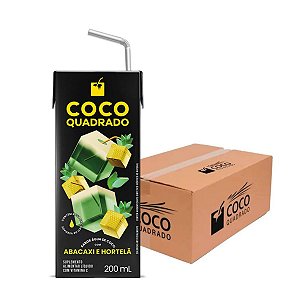 Água de Coco - Coco Quadrado 200ml Sabor Abacaxi e Hortelã (Caixa com 27 unidades)