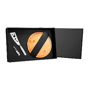 Kit Queijo E Vinho C/ Tábua, Faca E Abridor - 3 Pçs