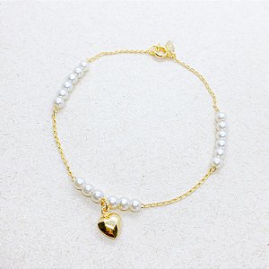 Pulseira de Pérola com Pingente de Coração