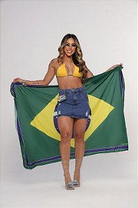 Saia Jeans Feminina Cintura Alta Com Barra Lavagem Escura e Destroyed- Sem Elastano