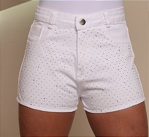 Short Jeans Branco Com LEVES DEFEITOS LD Pedrinhas De Strass