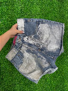 Short Jeans Feminino Cintura Alta Com Detalhes Metalizado - Sem Elastano