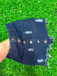Saia Jeans Cintura Alta De Botões Frontais Com Bolsinhos E Barra Desfiada | Sem Elastano