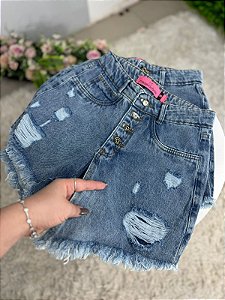 Short Saia Jeans Rebeca Com Detalhes Rasgadinhos