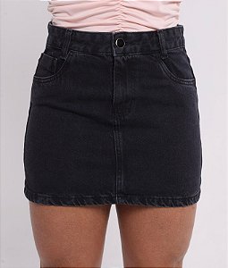 Saia Jeans Feminina Básica Estonada cintura alta Sem elastano - 100% algodão