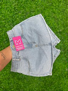 Short Saia Jeans Feminino Cintura Alta na Lavagem Clara I 100% Algodão - Sem Elastano