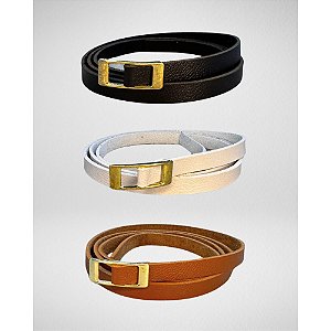 Kit 3 Cintos Slim Fino Feminino Com Fivela Dourada Tradicional – 1,0 cm (Veste do 34 ao 44)