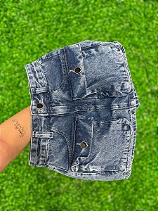 Short Saia Jeans Cargo Cintura Alta Com Bolsos Americanos Variadas Lavagens | Sem Elastano