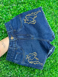 Short Jeans Feminino Cintura Alta Com Bordado De Cavalo - Pecuária