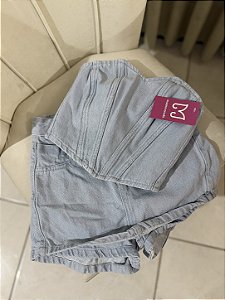 Conjunto Short Saia Cintura Alta e Corset Jeans Lavagem Clara - 100% Algodão