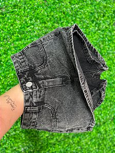 Short Saia Preto Estonado Casual | Jeans Feminino | Cintura Alta 100% Algodão - Sem Elastano Moda Verão