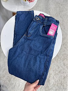 Calça Jeans MOM Cintura Alta Básica Lisa Lavagem Azul Escura | Sem Elastano