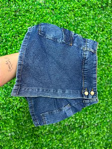 Short Saia Cargo Jeans Cintura Alta Lavagem Azul Escura Com Detalhes de Botões | Sem Elastano