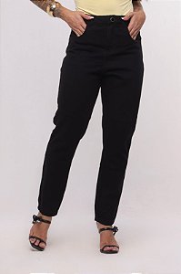 Calça Jeans MOM Cintura Alta Básica Preta Lisa | Sem Elastano