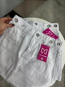 Saia Branca Jeans Feminina Com Detalhe de Ilhós Prata- 100% Algodão