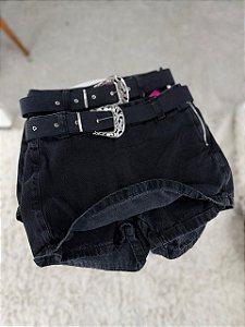 Short Saia Jeans Feminino Cintura Alta Lavagem Estonada Com Cinto | Sem Elastano