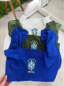 Cropped Scuba Feminino Alça Babado Brasil | Coleção Copa Do Mundo - Tamanho Único