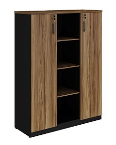 Armário Alto Credenza 02 Portas - MDP Preto/Nogal