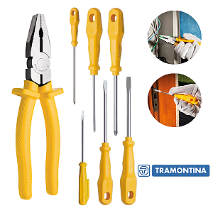 Alicate Universal 8 Polegadas + Jogo De Chave Fenda e Phillips 6 Peças Tramontina Kit Ferramentas