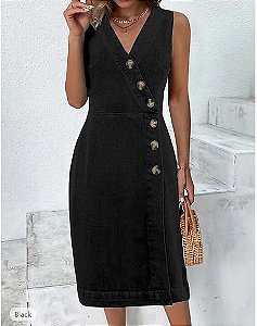 Moda feminina casual vestido jeans sem mangas