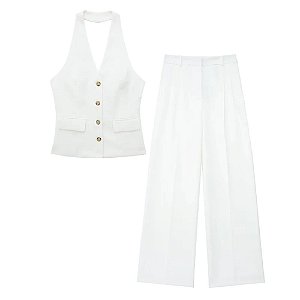 TRAF-Colete sem mangas sem encosto vintage feminino, tops chiques com cabeçada