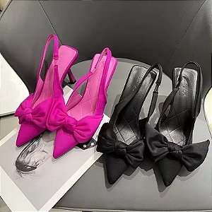 Slingbacks com nó borboleta para mulheres, salto fino, dedo apontado, salto alt
