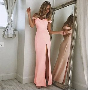 Vestido maxi sem o ombro feminino, lado dividido, vestido sereia preto feminino