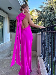 Vestido Maxi com Laço Elegante Feminino, Sexy Sem Costas