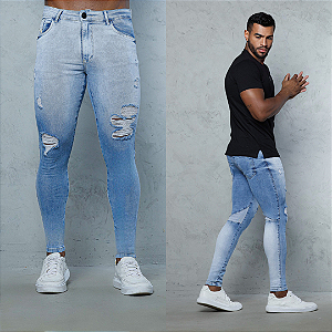 Calça Jeans Clara com Recortes  Na Parte De Trás