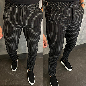 Calça Alfaiataria Listras com regulagem lateral – Preta