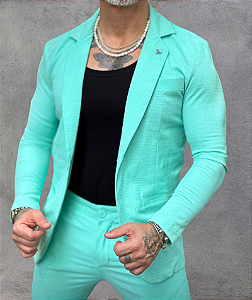 Blazer Premium Elastano Slim Fit Esport Fino Azul Claro