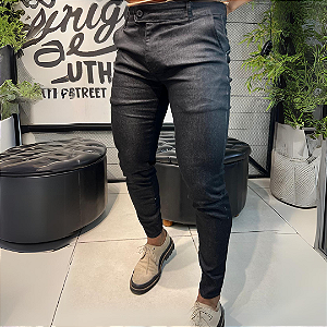 Calça Alfaiataria Cós Italiano Preta Mescla