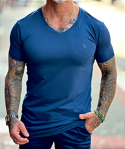 Camiseta Gola V Azul Algodão Egípsio