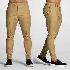 Calça Alfaiataria Caramelo Com Nervuras Frente E Verso