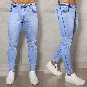 Calça Jeans Clara Com Bigode Prensado E Acessórios Grafite